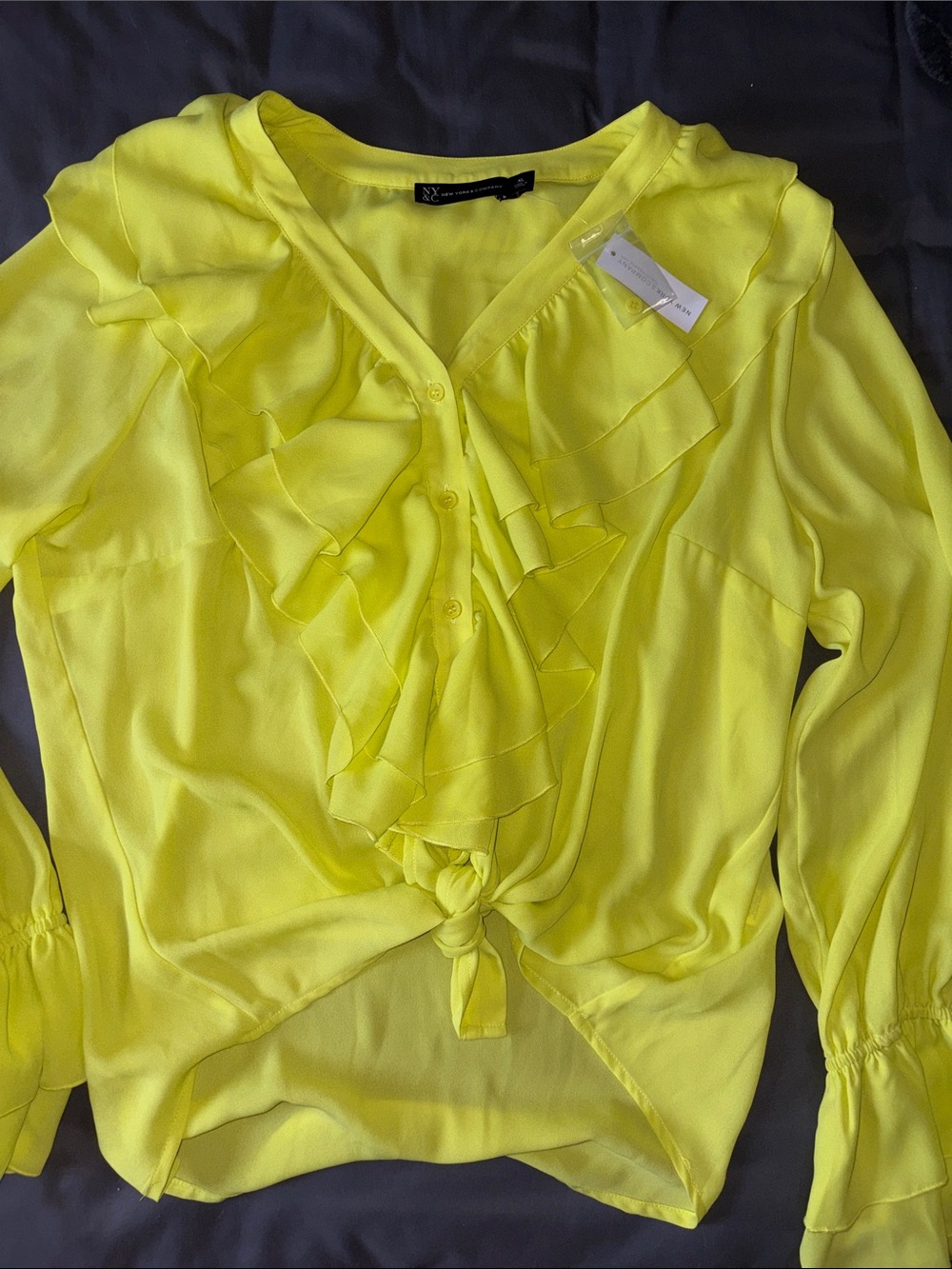 NY Collection lime green Ruffle Tie-Front Blouse